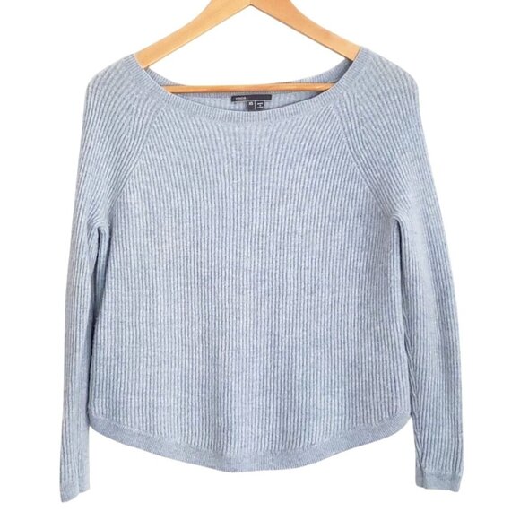 VINCE Women's XS Sweater Powder Blue Boat Neck Ribbed Knit Cashmere Wool Blend - Picture 1 of 11